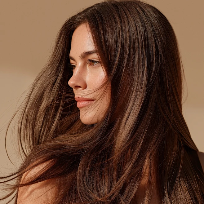 Woman enjoying smooth frizzy-free hair after sleep routine improvement