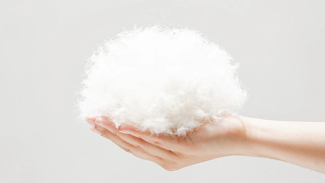 Close-up of a high fill power white goose down pillow showcasing luxury loft and soft cervical support for neck stiffness.